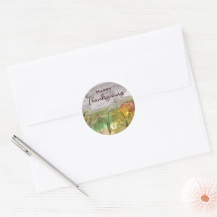 Sticker Rond Joyeux Thanksgiving Automne Arbres Cieux Gris Orag