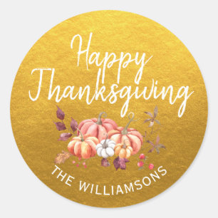 Sticker Rond Joyeux Thanksgiving automne citrouille Classique O