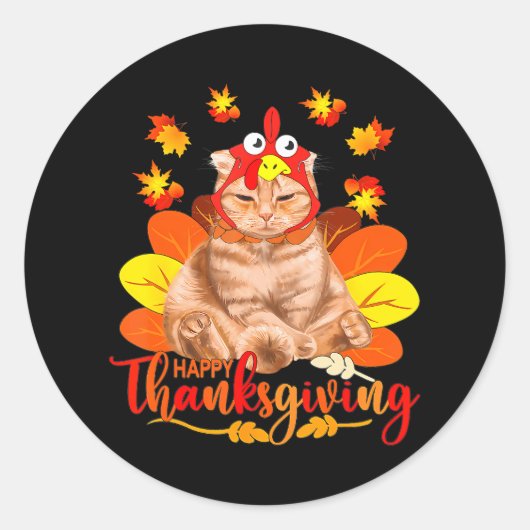 Sticker Rond Joyeux Thanksgiving Cat Turkey Christmas (Devant)