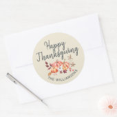 Sticker Rond Joyeux Thanksgiving Citrouille d'Automne Blanc Ant (Enveloppe)