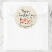 Sticker Rond Joyeux Thanksgiving Citrouille d'Automne Blanc Ant (Sac)