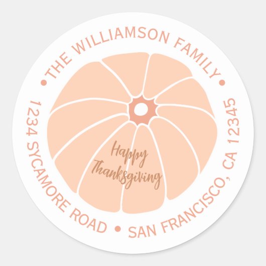 Sticker Rond Joyeux Thanksgiving Citrouille Famille Adresse de  (Devant)