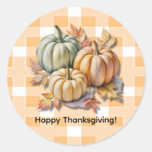 Sticker Rond Joyeux Thanksgiving Citrouilles & Feuilles d'Autom