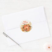 Sticker Rond Joyeux Thanksgiving Citrouilles Orange Feuilles D' (Enveloppe)