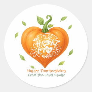 Sticker Rond Joyeux Thanksgiving Cœur reconnaissant Citrouille 