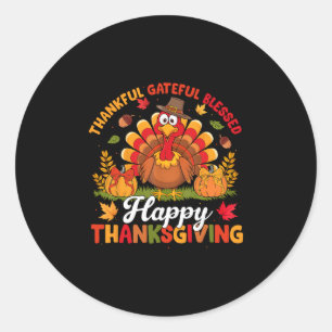 Sticker Rond Joyeux Thanksgiving Dinde Famille Assorti Dîner F