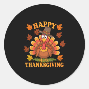 Sticker Rond Joyeux Thanksgiving Drôle Dinde Famille Dîner Que