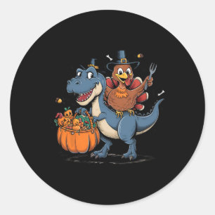 Sticker Rond Joyeux Thanksgiving Enfants Dinde Drôle à Cheval s