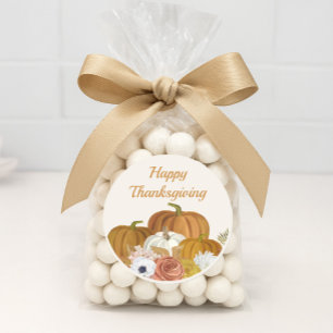Sticker Rond Joyeux Thanksgiving Floral Bourgogne Citrouilles O