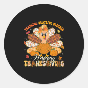 Sticker Rond Joyeux Thanksgiving Merci Reconnaissant Bénis Dind