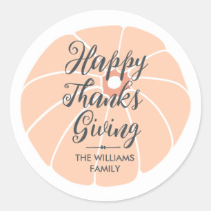Sticker Rond Joyeux Thanksgiving Nom de famille Citrouille