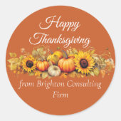 Sticker Rond Joyeux Thanksgiving Patch de Citrouilles Entrepris (Devant)
