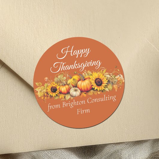Sticker Rond Joyeux Thanksgiving Patch de Citrouilles Entrepris