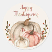 Sticker Rond Joyeux Thanksgiving Rustique Boho Citrouille Blanc (Devant)