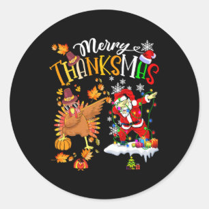 Sticker Rond Joyeux Thanksmas Thanksgiving Noël