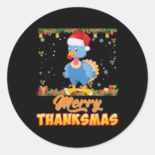 Sticker Rond Joyeux Thanksmas Turquie Père Noël Elf Thanksgivin