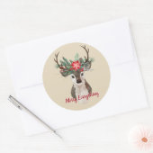 Sticker Rond Joyeux tout aquarelle Deer Antler Bouquet (Enveloppe)