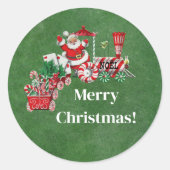 Sticker Rond Joyeux Train de Noël avec Père Noël Sucres de cann (Devant)