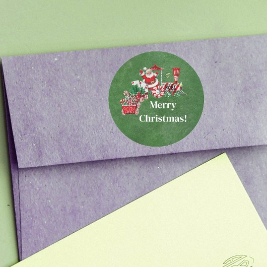 Sticker Rond Joyeux Train de Noël avec Père Noël Sucres de cann