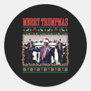 Sticker Rond Joyeux Trumpmas Donald Trump Père Noël Famille Noë