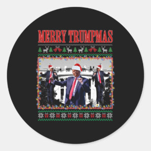 Sticker Rond Joyeux Trumpmas Donald Trump Père Noël Famille Noë