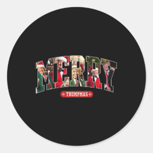Sticker Rond Joyeux Trumpmas Père Noël Trump Pajamas de Noël Dr