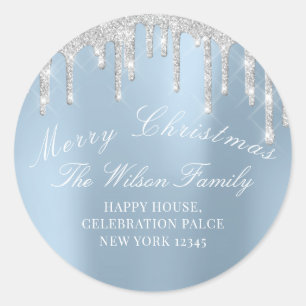Sticker Rond Joyeux vacances de Noël RSVP Silver Smoky Blue