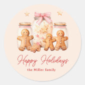 Sticker Rond Joyeux Vacances Gingerbread Homme Blush (Devant)