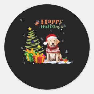 Sticker Rond Joyeux vacances Labrador Retriever Chien Christmas