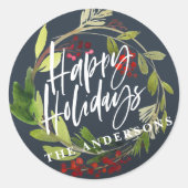 Sticker Rond Joyeux vacances moderne chic aquarelle feuillage (Devant)