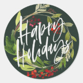 Sticker Rond Joyeux vacances moderne chic aquarelle feuillage (Devant)