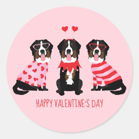 Sticker Rond Joyeux Valentin Chiens de montagne bernois (Devant)