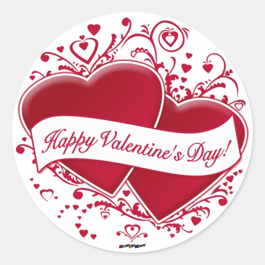 Sticker Rond Joyeux Valentine ! Red Hearts (Devant)