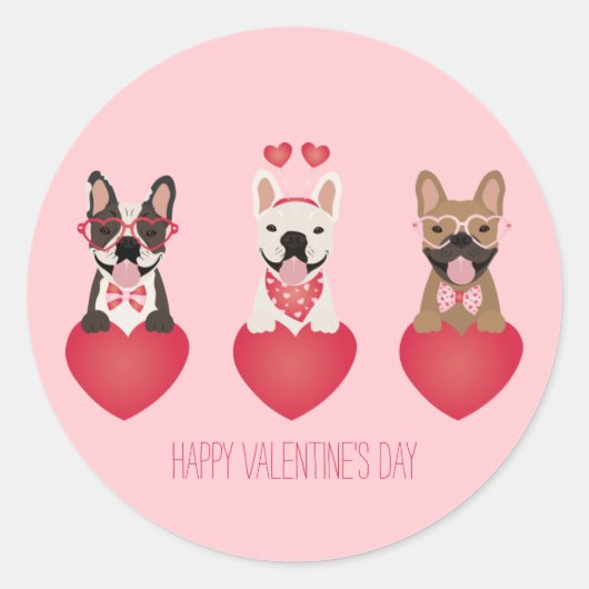 Sticker Rond Joyeux Valentines Day Bulldogs français (Devant)