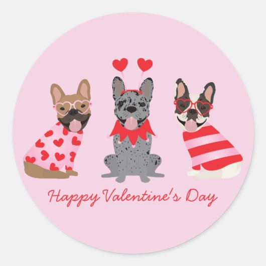 Sticker Rond Joyeux Valentines Day Bulldogs français (Devant)