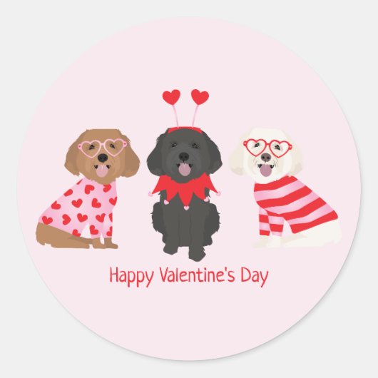 Sticker Rond Joyeux Valentines Day Chiens de Maltipoo (Devant)