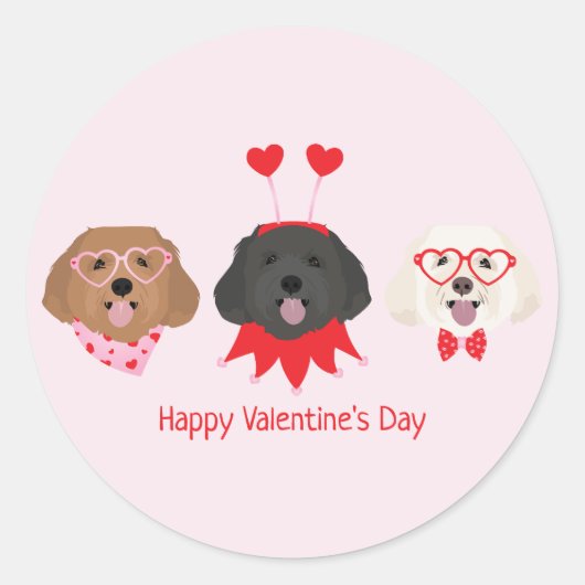 Sticker Rond Joyeux Valentines Day Chiens de Maltipoo (Devant)
