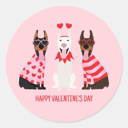 Sticker Rond Joyeux Valentines Day Chiens Dobermann (Devant)