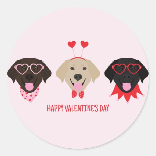 Sticker Rond Joyeux Valentines Day Labrador Retriever Dogs (Devant)