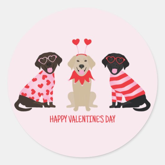 Sticker Rond Joyeux Valentines Day Labrador Retriever Dogs (Devant)