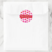 Sticker Rond Joyeux Valentines Day Moderne Rouge Rose Coeurs No (Sac)