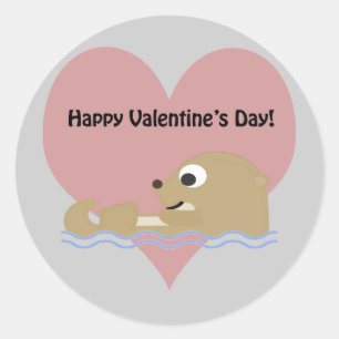 Sticker Rond Joyeux Valentines Day Otter