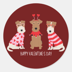 Sticker Rond Joyeux Valentines Day Welsh Wire Fox Terrier Chien