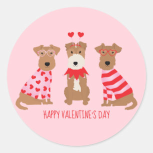 Sticker Rond Joyeux Valentines Day Welsh Wire Fox Terrier Chien