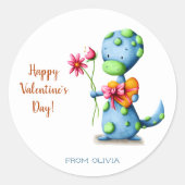 Sticker Rond Joyeux Valentines Jour classe Dinosaur (Devant)