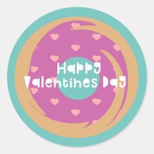 Sticker Rond Joyeux Valentines Jour Confetti Coeur Marbre Donut