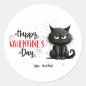 Sticker Rond Joyeux Valentines Jour Drôle Chat Noir (Devant)