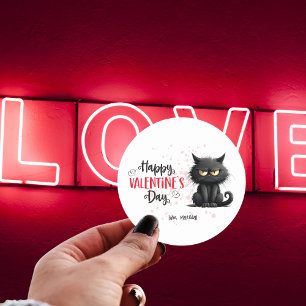 Sticker Rond Joyeux Valentines Jour Drôle Chat Noir