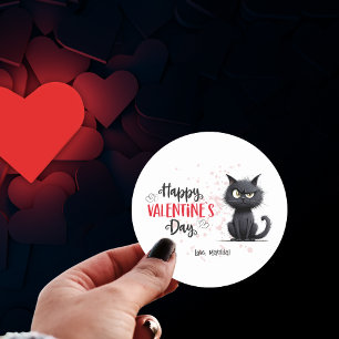 Sticker Rond Joyeux Valentines Jour drôle Pun Noir Chat