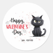 Sticker Rond Joyeux Valentines Jour drôle Pun Noir Chat (Devant)